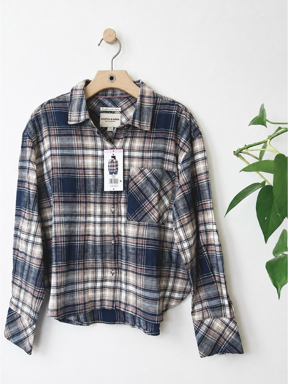 Scotch & Soda Plaid Flannel Shirt Women’s Size S Pink Blue Button Up NWT